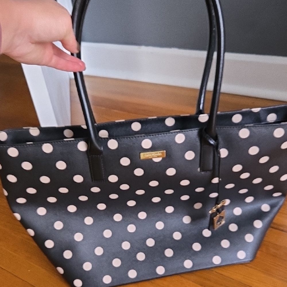 Kate Spade Black and Light Brown Polka Dot Tote Bag